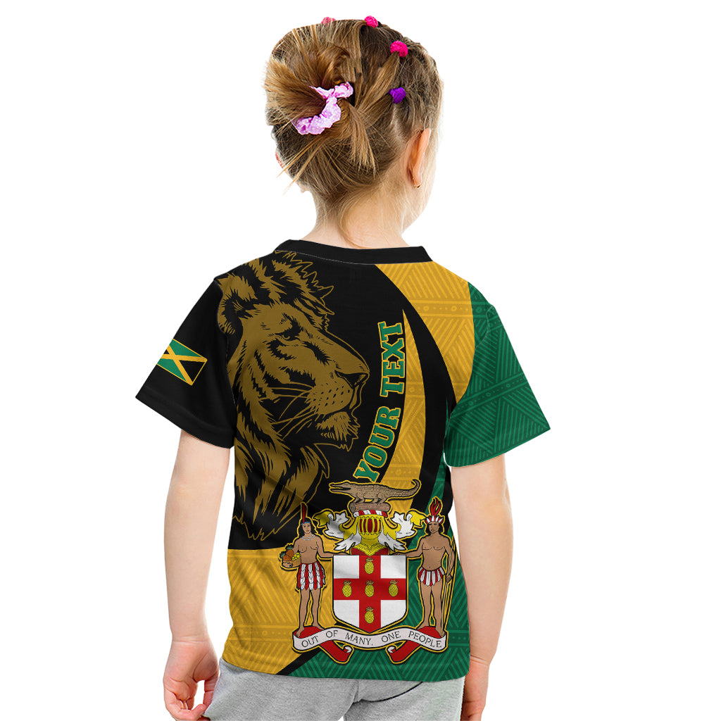 Personalised Jamaica Kid T Shirt Jumieka Coat Of Arms Lion Mix African Pattern - Wonder Print Shop