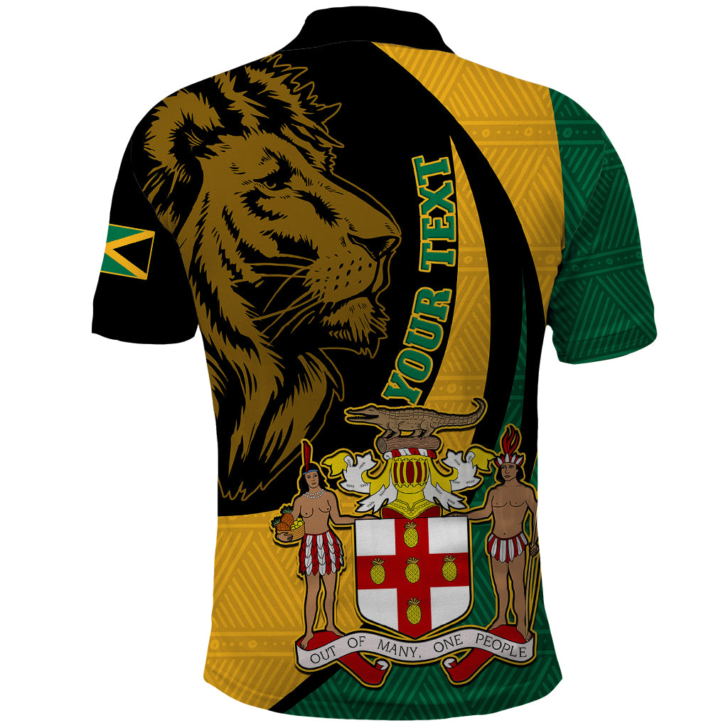 Personalised Jamaica Polo Shirt Jumieka Coat Of Arms Lion Mix African Pattern - Wonder Print Shop