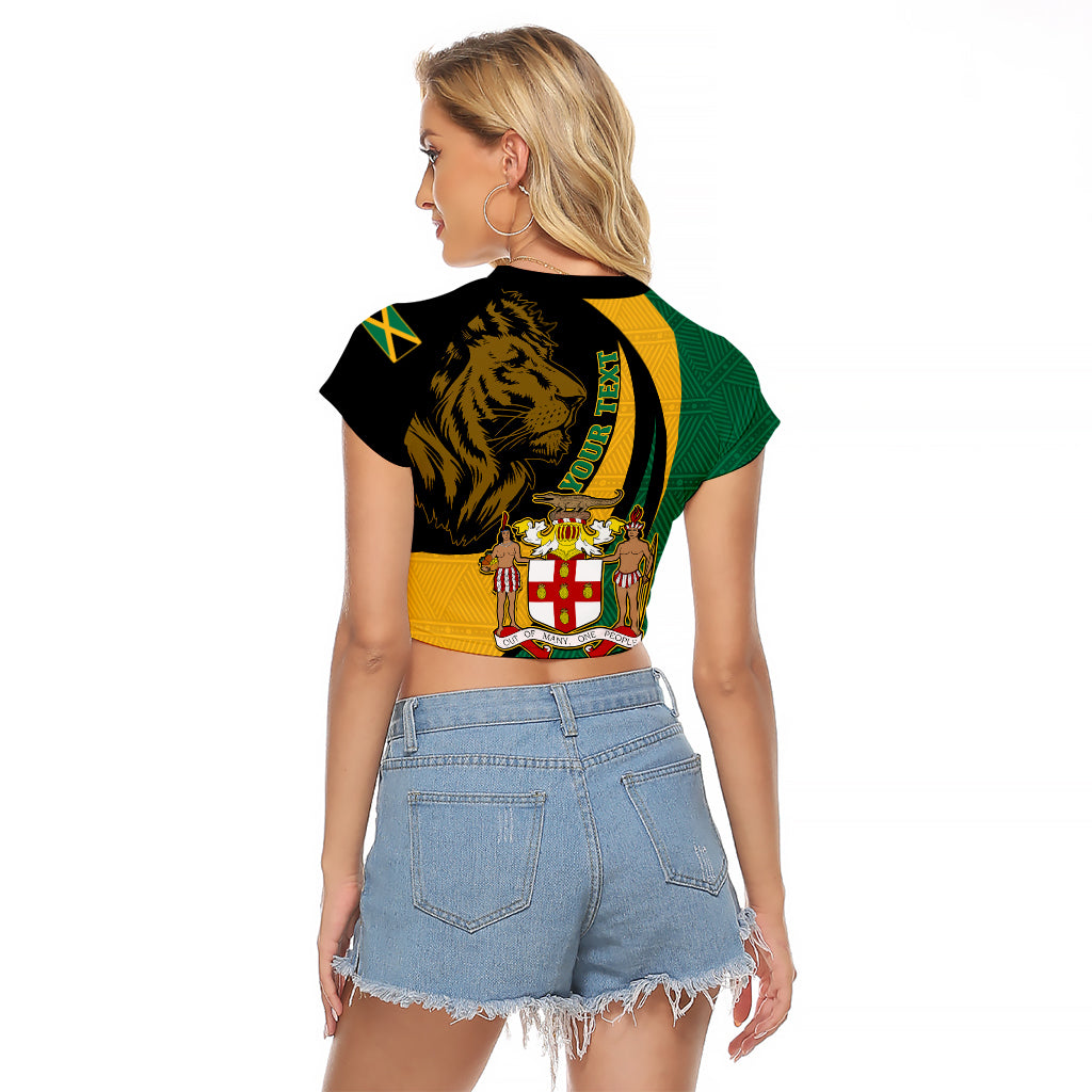 Personalised Jamaica Raglan Cropped T Shirt Jumieka Coat Of Arms Lion Mix African Pattern - Wonder Print Shop