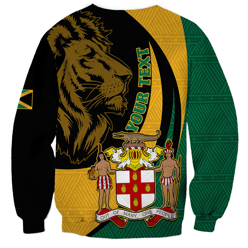 Personalised Jamaica Sweatshirt Jumieka Coat Of Arms Lion Mix African Pattern - Wonder Print Shop