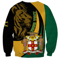 Personalised Jamaica Sweatshirt Jumieka Coat Of Arms Lion Mix African Pattern - Wonder Print Shop