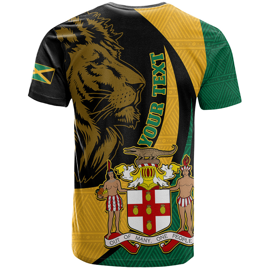 Personalised Jamaica T Shirt Jumieka Coat Of Arms Lion Mix African Pattern - Wonder Print Shop