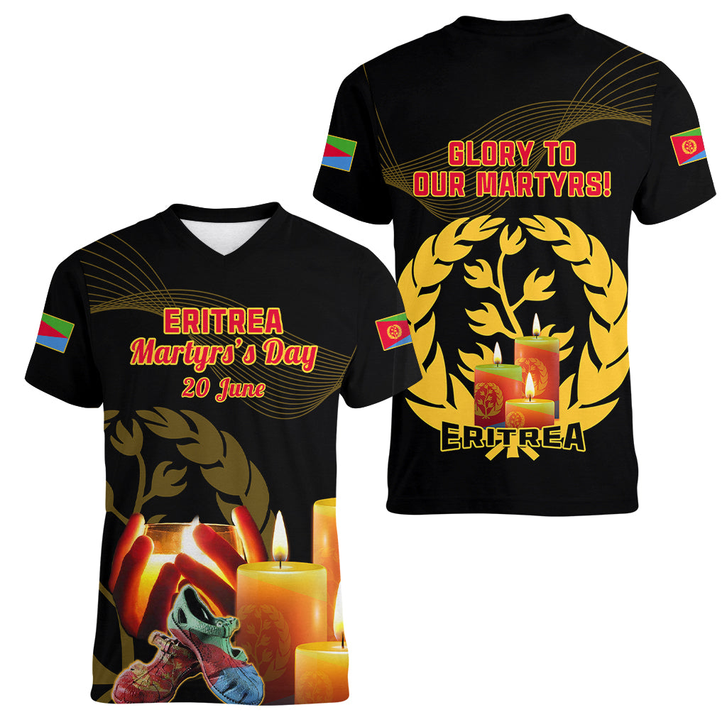 20 June Eritrea Martyrs Day Women V Neck T Shirt Glory To Our Martyrs - Wonder Print Shop