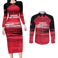 Custom Trinidad and Tobago Football Couples Matching Long Sleeve Bodycon Dress and Long Sleeve Button Shirt 2025 Grunge Version - Wonder Print Shop