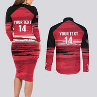 Custom Trinidad and Tobago Football Couples Matching Long Sleeve Bodycon Dress and Long Sleeve Button Shirt 2025 Grunge Version - Wonder Print Shop