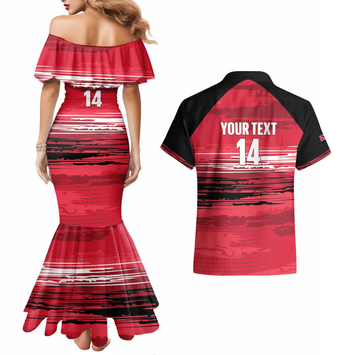 Custom Trinidad and Tobago Football Couples Matching Mermaid Dress and Hawaiian Shirt 2025 Grunge Version - Wonder Print Shop