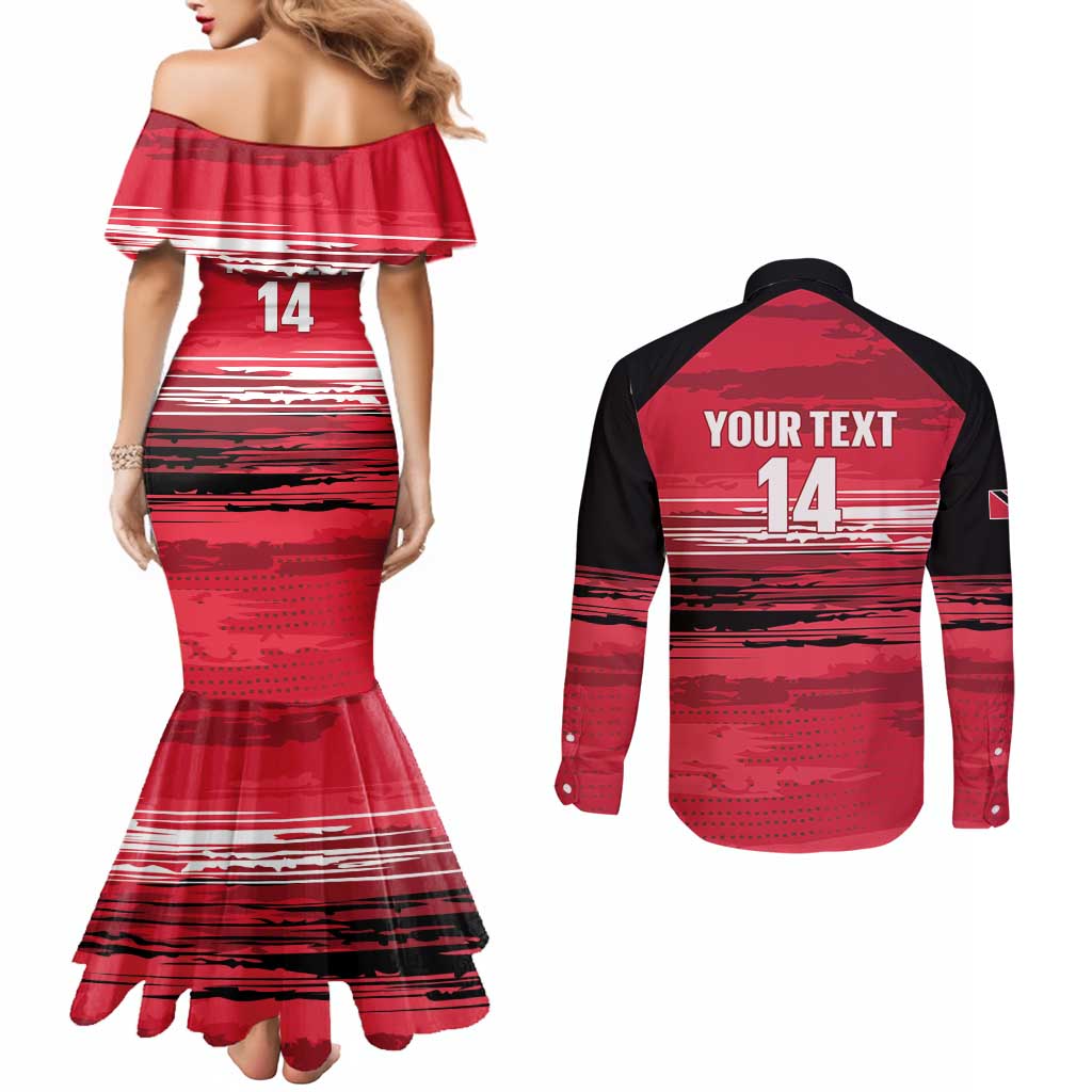 Custom Trinidad and Tobago Football Couples Matching Mermaid Dress and Long Sleeve Button Shirt 2025 Grunge Version - Wonder Print Shop