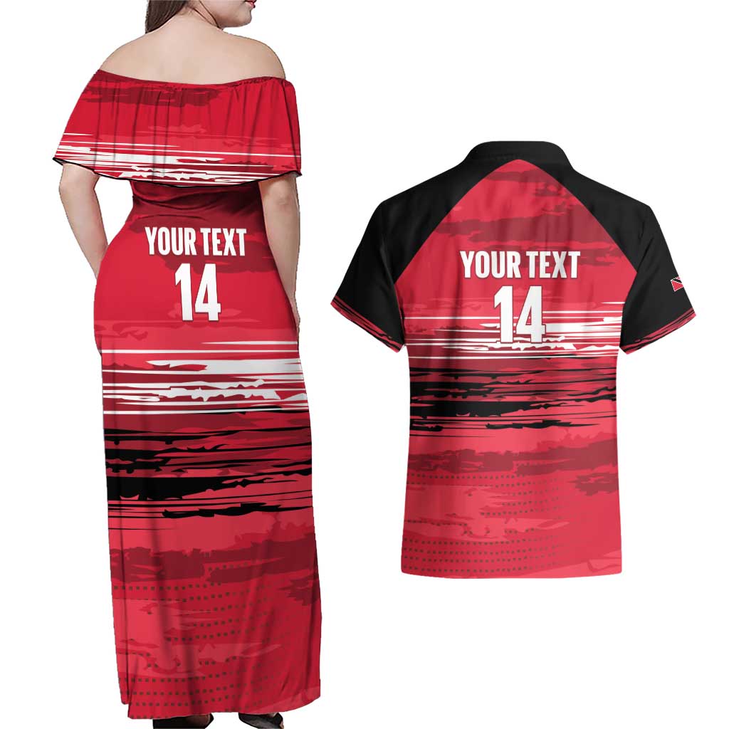 Custom Trinidad and Tobago Football Couples Matching Off Shoulder Maxi Dress and Hawaiian Shirt 2025 Grunge Version - Wonder Print Shop