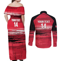 Custom Trinidad and Tobago Football Couples Matching Off Shoulder Maxi Dress and Long Sleeve Button Shirt 2025 Grunge Version - Wonder Print Shop