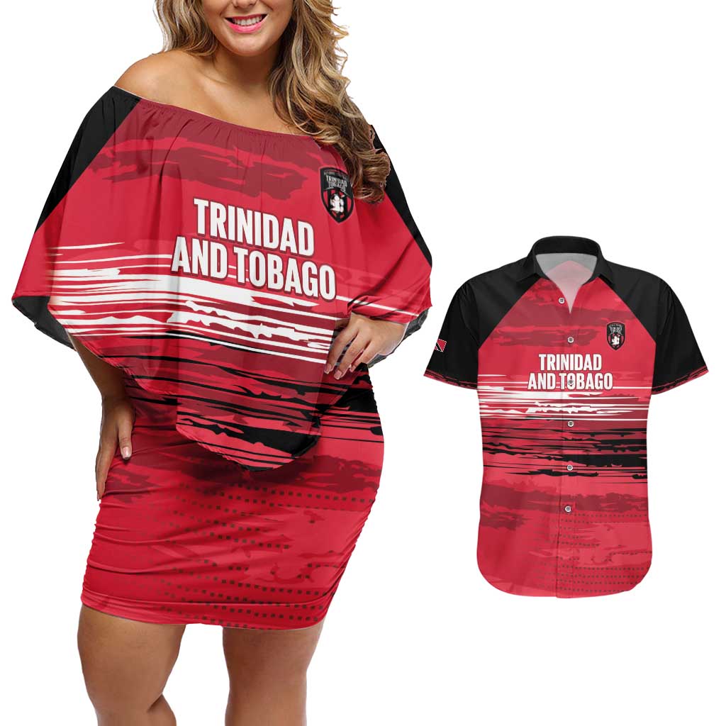 Custom Trinidad and Tobago Football Couples Matching Off Shoulder Short Dress and Hawaiian Shirt 2025 Grunge Version - Wonder Print Shop