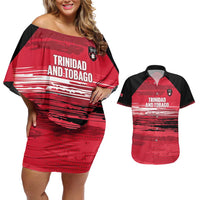 Custom Trinidad and Tobago Football Couples Matching Off Shoulder Short Dress and Hawaiian Shirt 2025 Grunge Version - Wonder Print Shop