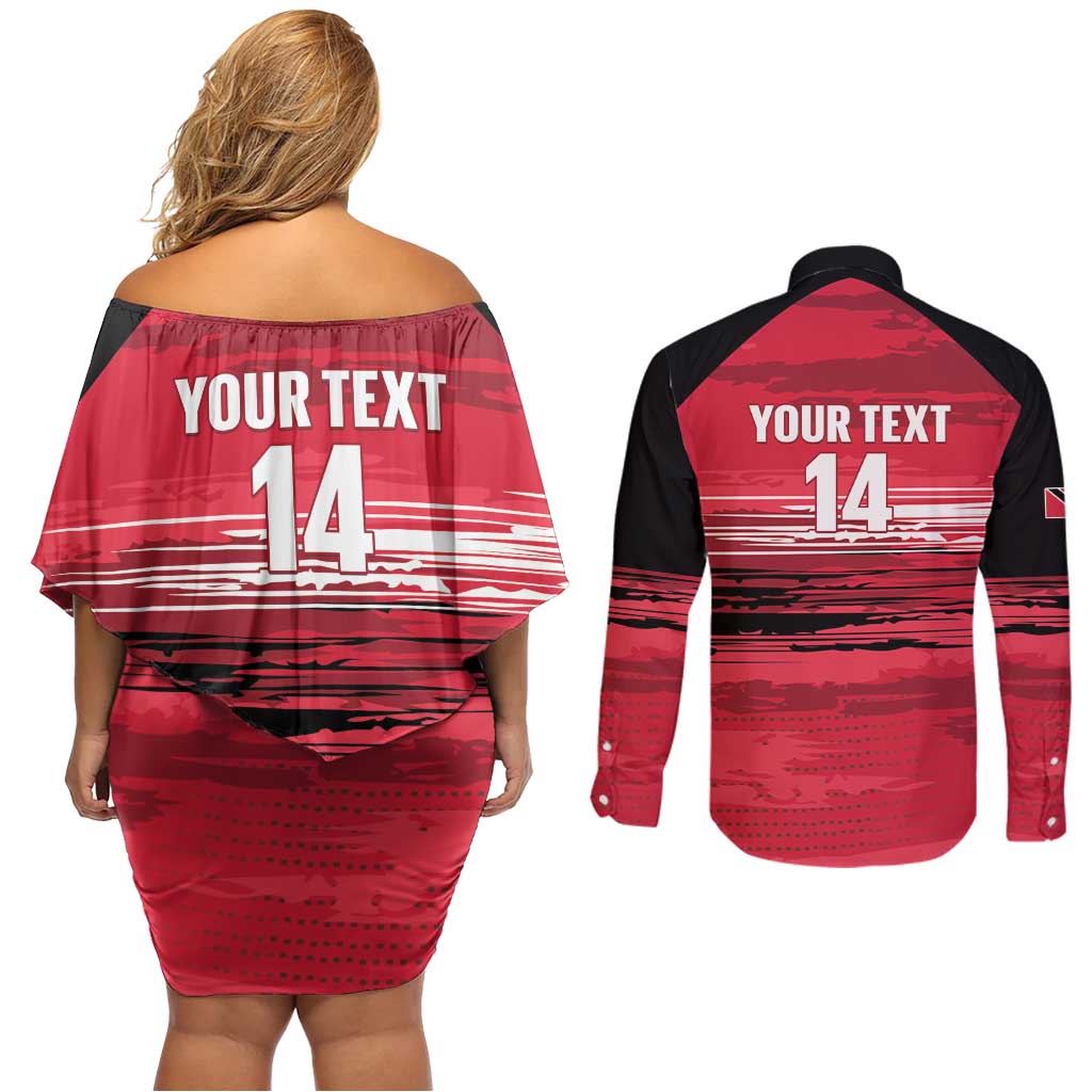Custom Trinidad and Tobago Football Couples Matching Off Shoulder Short Dress and Long Sleeve Button Shirt 2025 Grunge Version - Wonder Print Shop
