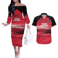 Custom Trinidad and Tobago Football Couples Matching Off The Shoulder Long Sleeve Dress and Hawaiian Shirt 2025 Grunge Version - Wonder Print Shop