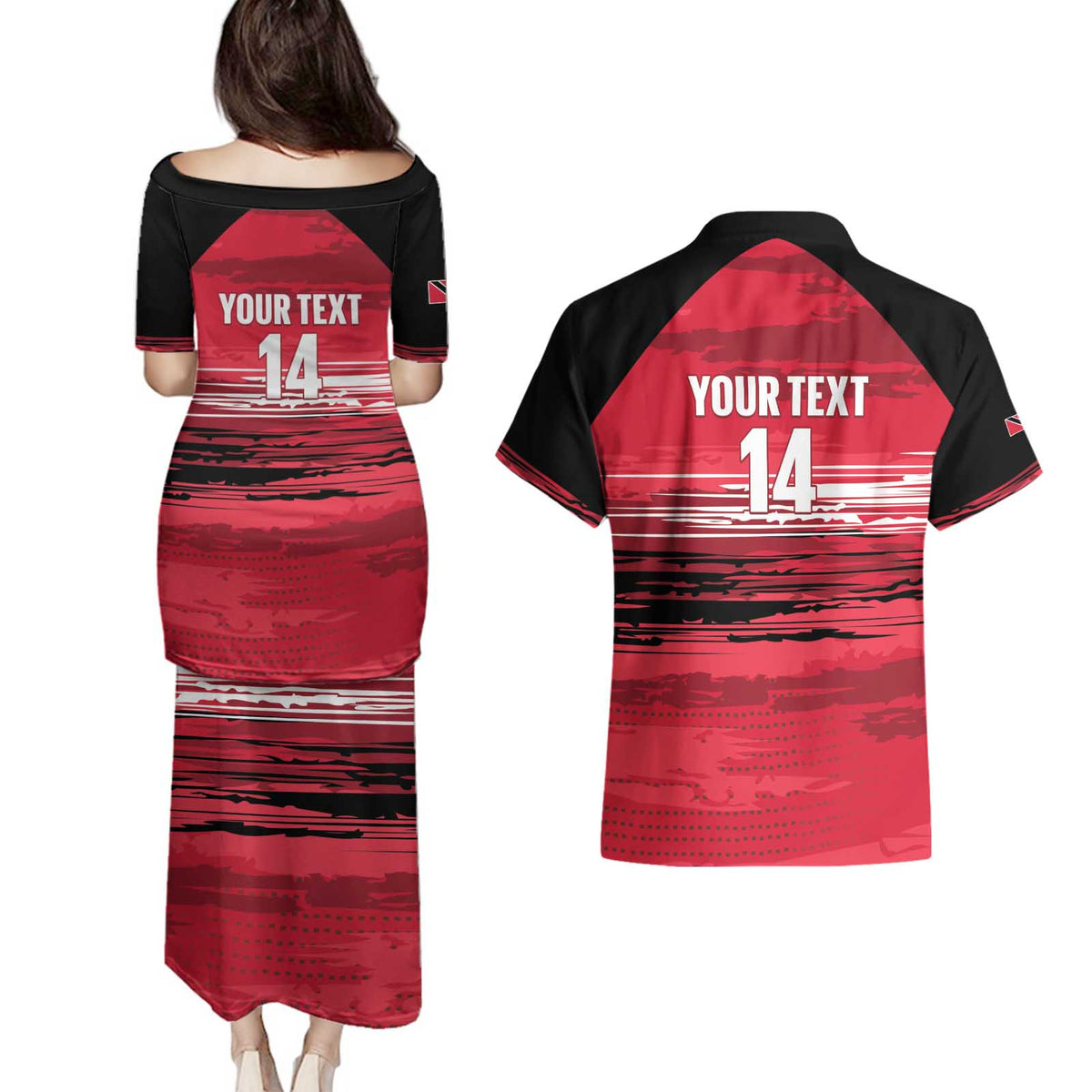 Custom Trinidad and Tobago Football Couples Matching Puletasi and Hawaiian Shirt 2025 Grunge Version - Wonder Print Shop