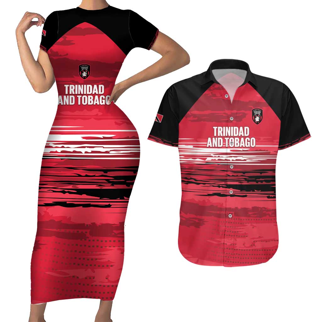 Custom Trinidad and Tobago Football Couples Matching Short Sleeve Bodycon Dress and Hawaiian Shirt 2025 Grunge Version - Wonder Print Shop