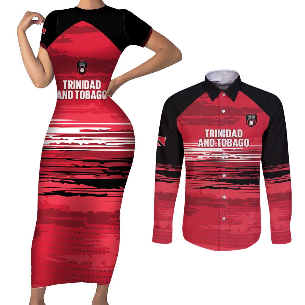 Custom Trinidad and Tobago Football Couples Matching Short Sleeve Bodycon Dress and Long Sleeve Button Shirt 2025 Grunge Version - Wonder Print Shop
