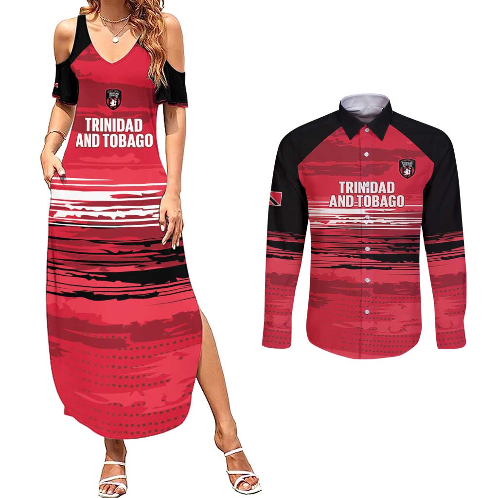Custom Trinidad and Tobago Football Couples Matching Summer Maxi Dress and Long Sleeve Button Shirt 2025 Grunge Version - Wonder Print Shop