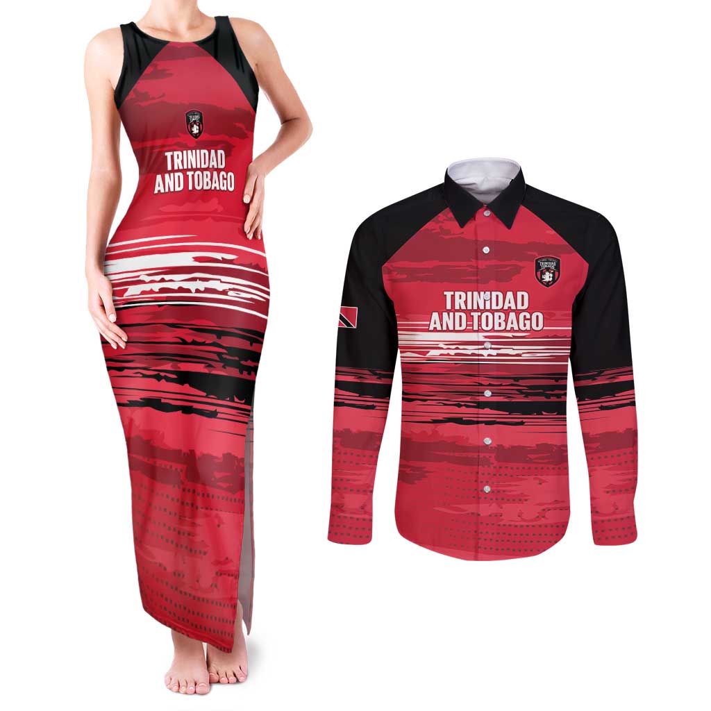 Custom Trinidad and Tobago Football Couples Matching Tank Maxi Dress and Long Sleeve Button Shirt 2025 Grunge Version - Wonder Print Shop