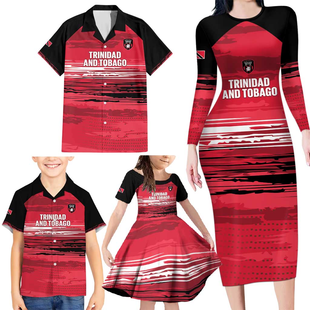 Custom Trinidad and Tobago Football Family Matching Long Sleeve Bodycon Dress and Hawaiian Shirt 2025 Grunge Version - Wonder Print Shop