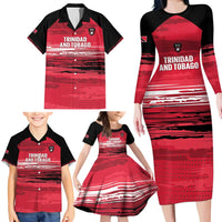 Custom Trinidad and Tobago Football Family Matching Long Sleeve Bodycon Dress and Hawaiian Shirt 2025 Grunge Version - Wonder Print Shop