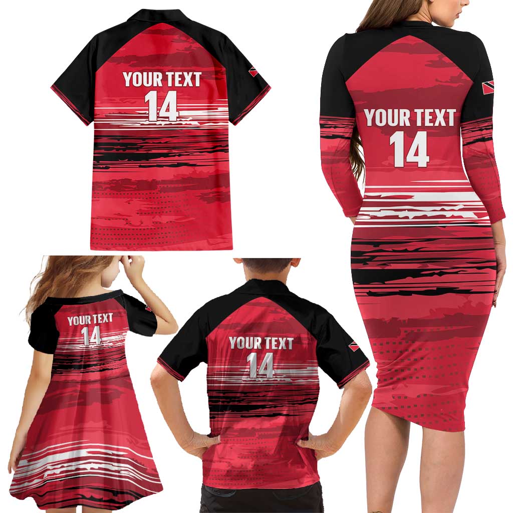 Custom Trinidad and Tobago Football Family Matching Long Sleeve Bodycon Dress and Hawaiian Shirt 2025 Grunge Version - Wonder Print Shop
