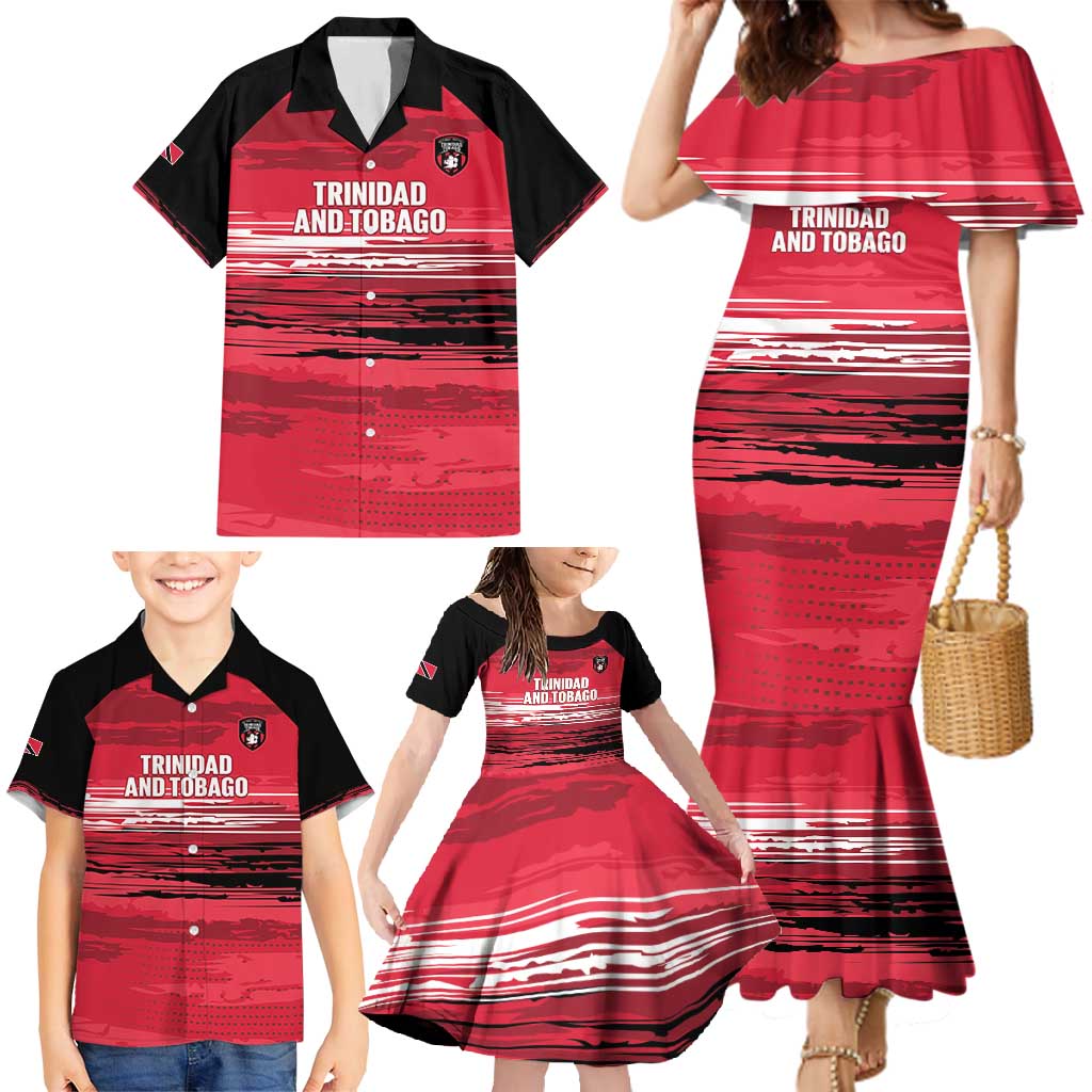 Custom Trinidad and Tobago Football Family Matching Mermaid Dress and Hawaiian Shirt 2025 Grunge Version - Wonder Print Shop