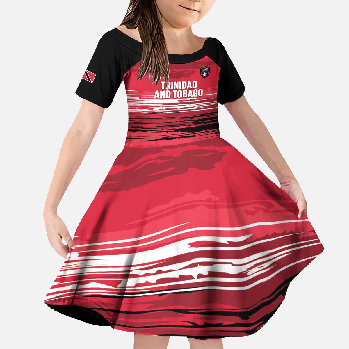 Custom Trinidad and Tobago Football Family Matching Off The Shoulder Long Sleeve Dress and Hawaiian Shirt 2025 Grunge Version - Wonder Print Shop