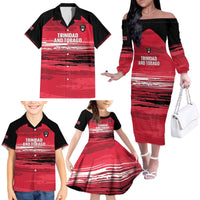 Custom Trinidad and Tobago Football Family Matching Off The Shoulder Long Sleeve Dress and Hawaiian Shirt 2025 Grunge Version - Wonder Print Shop