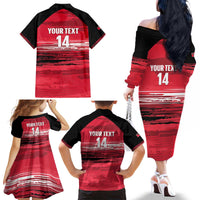 Custom Trinidad and Tobago Football Family Matching Off The Shoulder Long Sleeve Dress and Hawaiian Shirt 2025 Grunge Version - Wonder Print Shop