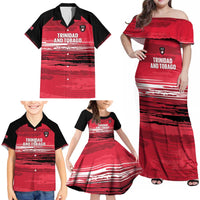 Custom Trinidad and Tobago Football Family Matching Off Shoulder Maxi Dress and Hawaiian Shirt 2025 Grunge Version - Wonder Print Shop