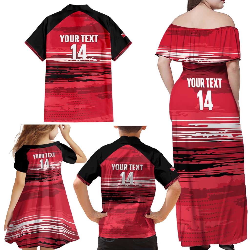 Custom Trinidad and Tobago Football Family Matching Off Shoulder Maxi Dress and Hawaiian Shirt 2025 Grunge Version - Wonder Print Shop