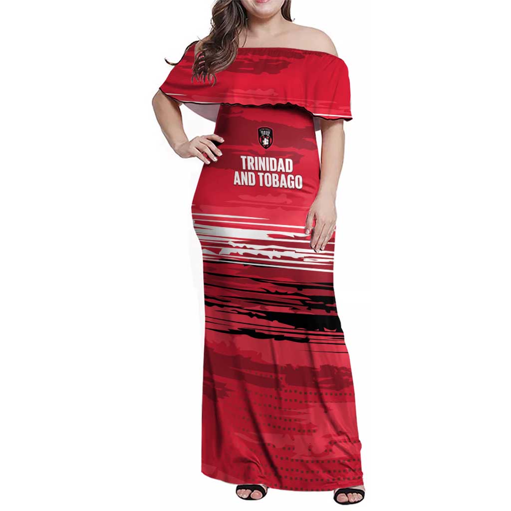 Custom Trinidad and Tobago Football Family Matching Off Shoulder Maxi Dress and Hawaiian Shirt 2025 Grunge Version - Wonder Print Shop