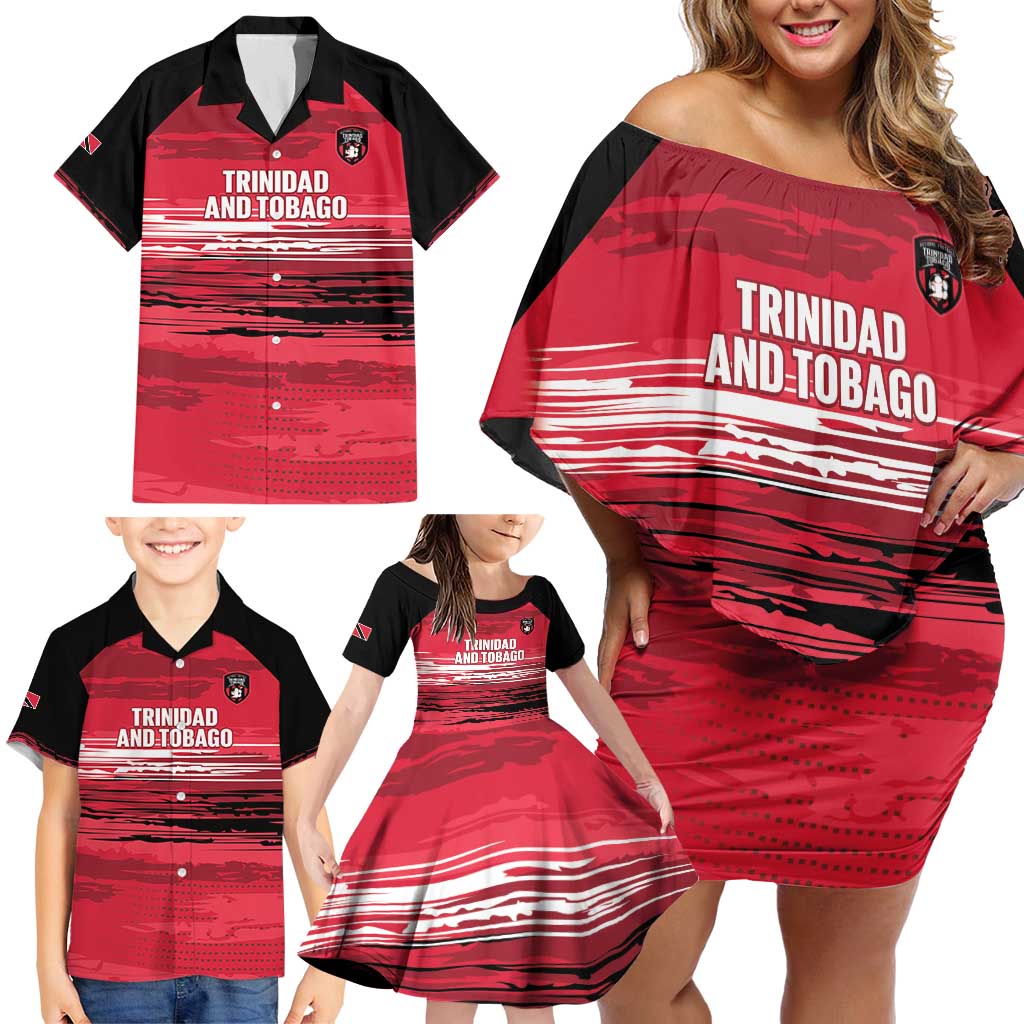 Custom Trinidad and Tobago Football Family Matching Off Shoulder Short Dress and Hawaiian Shirt 2025 Grunge Version - Wonder Print Shop