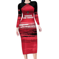 Custom Trinidad and Tobago Football Long Sleeve Bodycon Dress 2025 Grunge Version - Wonder Print Shop