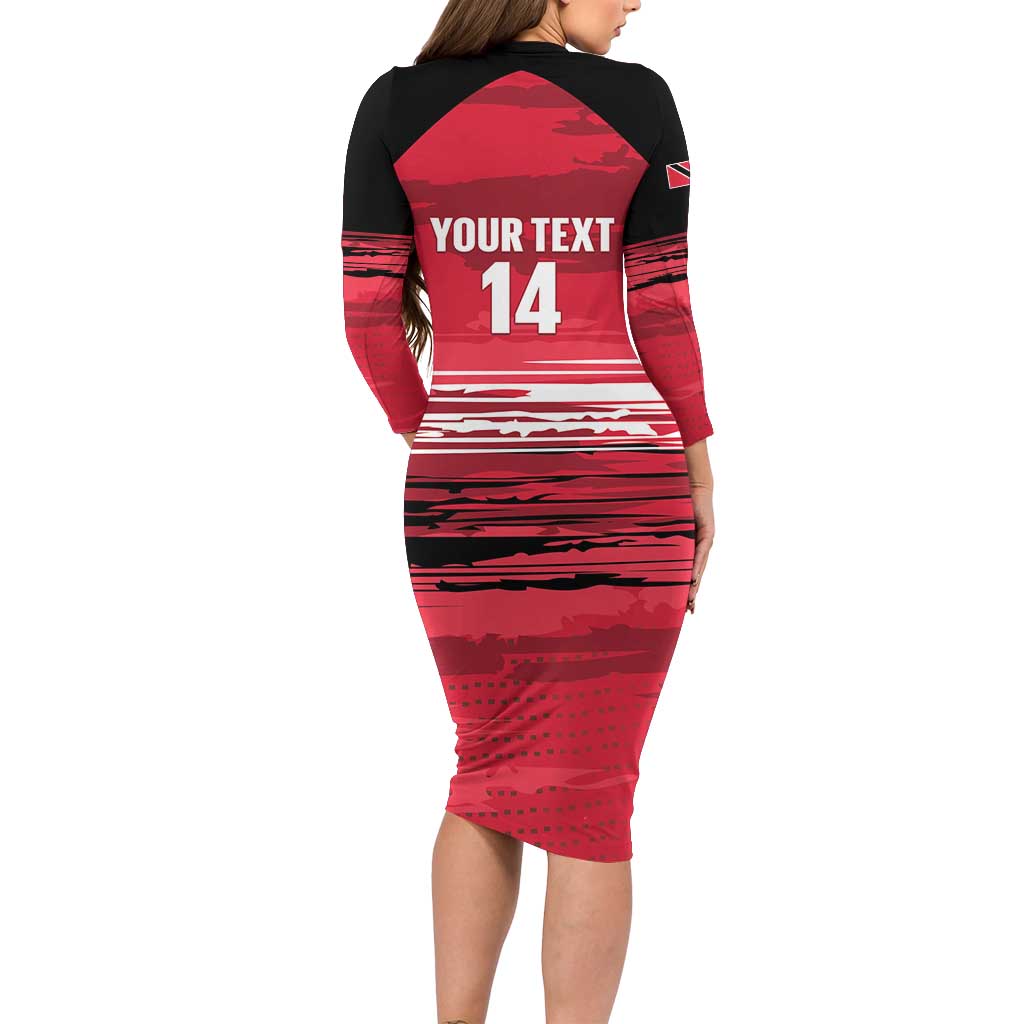 Custom Trinidad and Tobago Football Long Sleeve Bodycon Dress 2025 Grunge Version - Wonder Print Shop