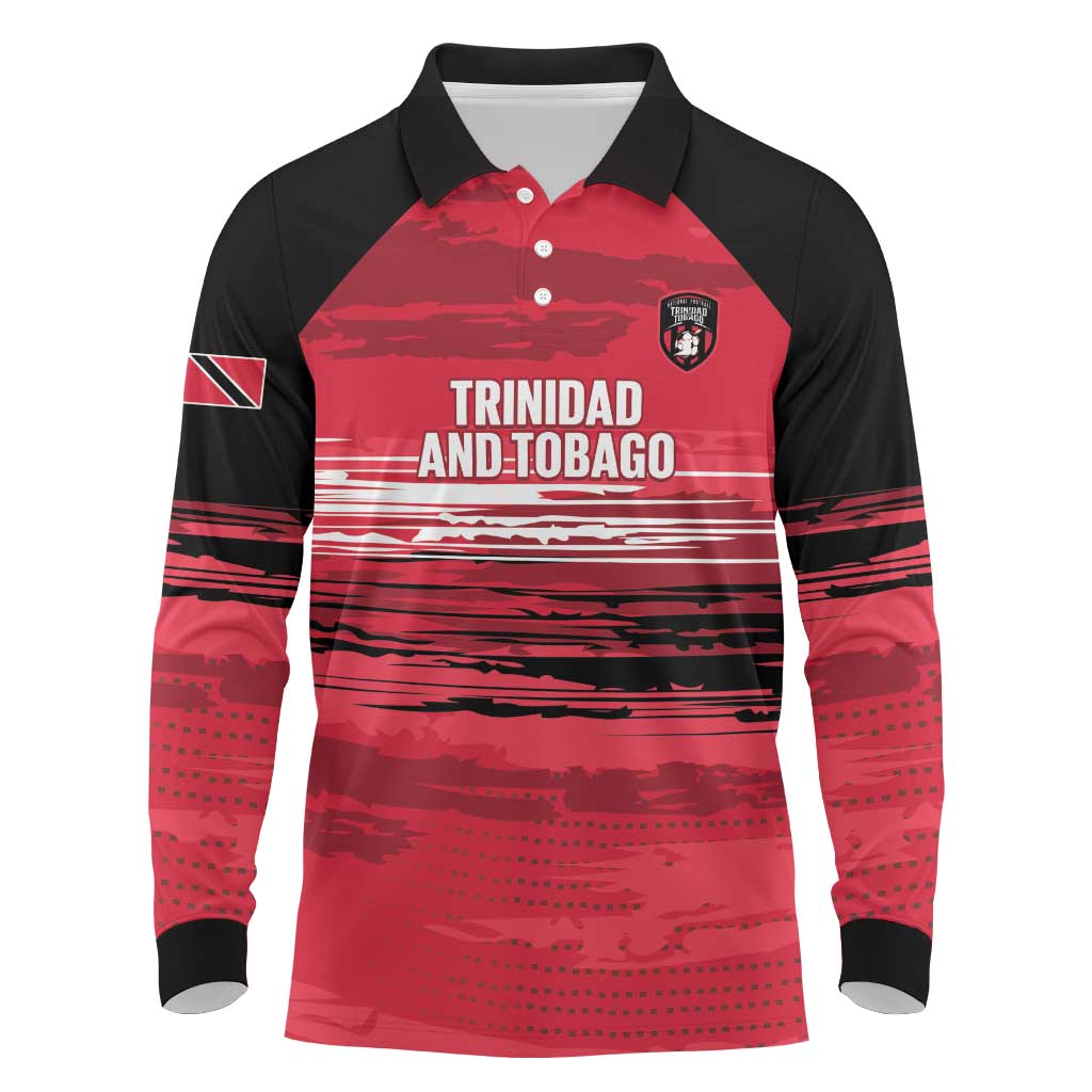 Custom Trinidad and Tobago Football Long Sleeve Polo Shirt 2025 Grunge Version - Wonder Print Shop