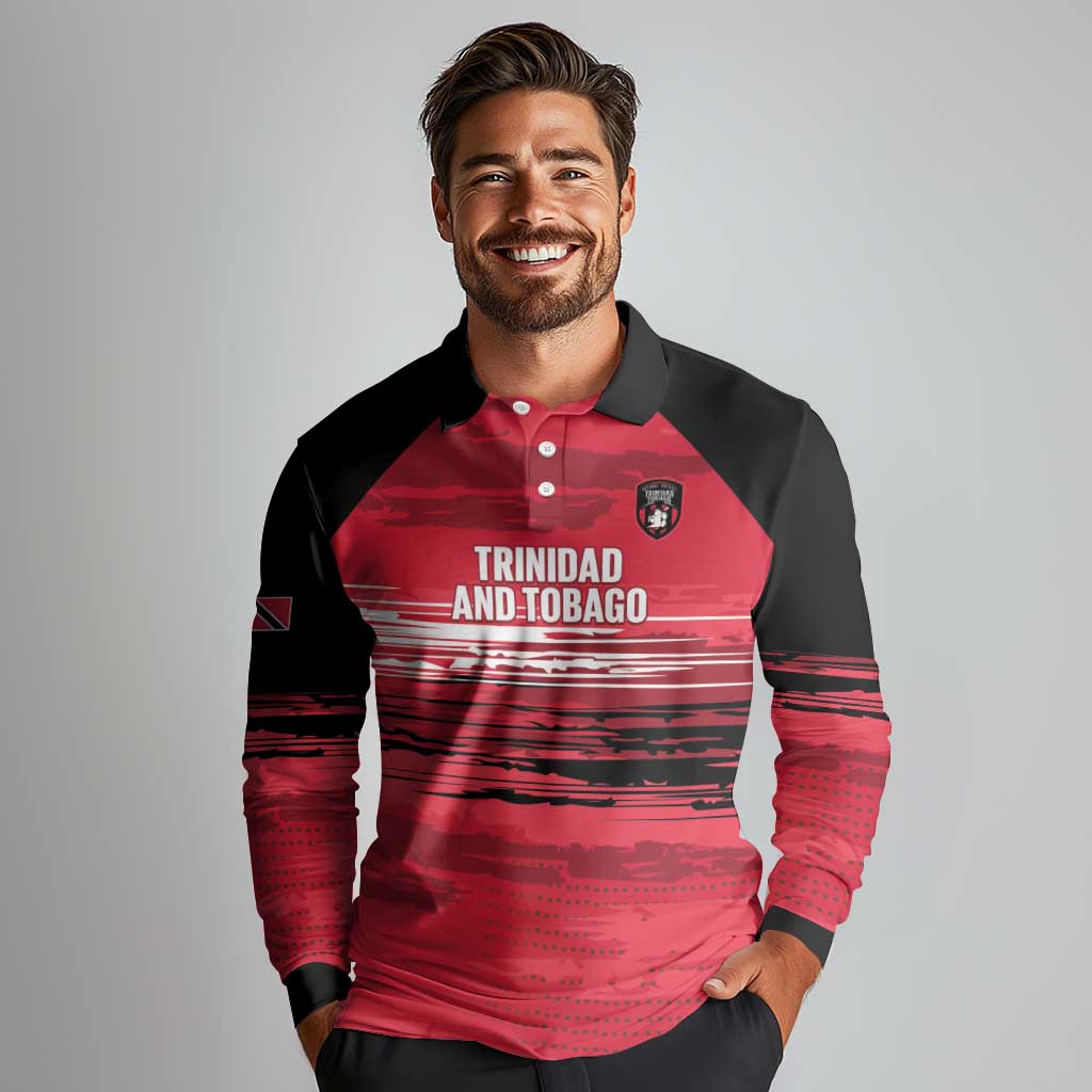 Custom Trinidad and Tobago Football Long Sleeve Polo Shirt 2025 Grunge Version - Wonder Print Shop
