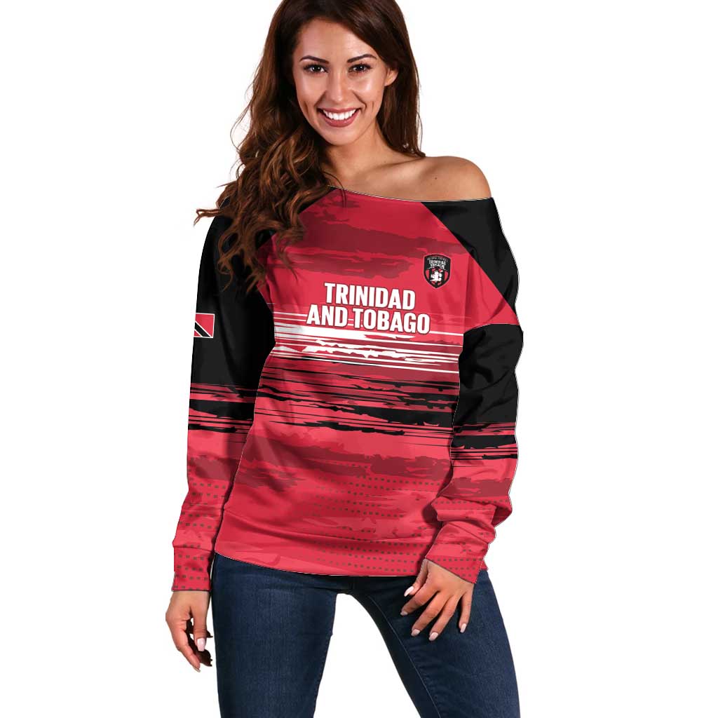 Custom Trinidad and Tobago Football Off Shoulder Sweater 2025 Grunge Version - Wonder Print Shop