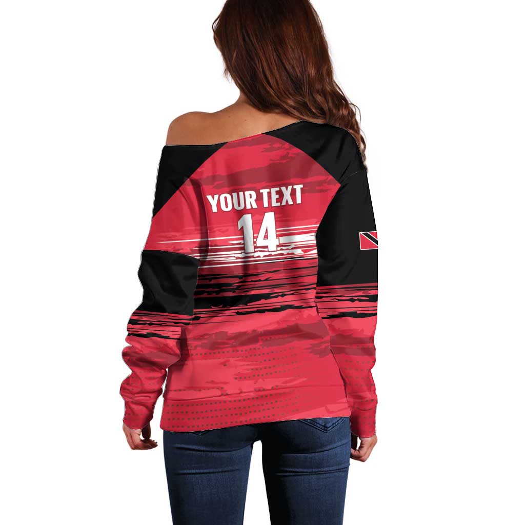 Custom Trinidad and Tobago Football Off Shoulder Sweater 2025 Grunge Version - Wonder Print Shop