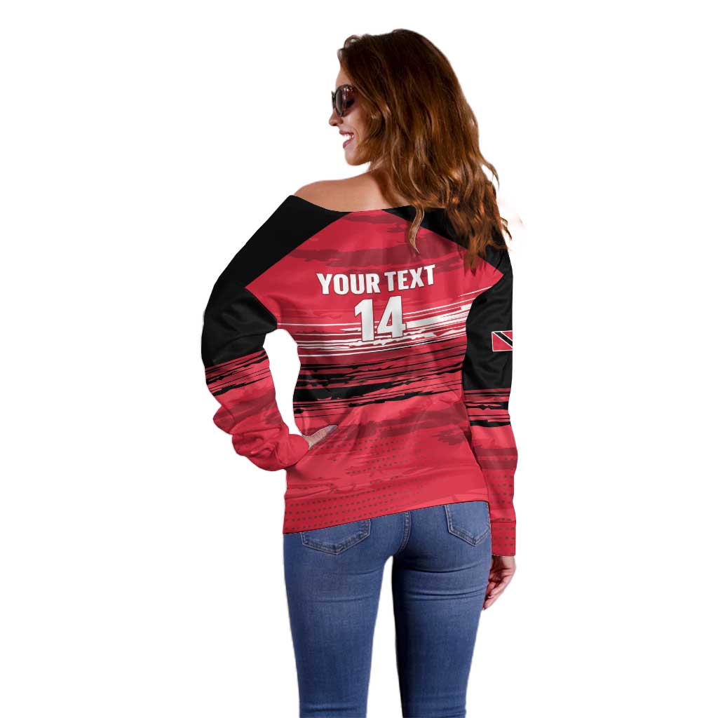 Custom Trinidad and Tobago Football Off Shoulder Sweater 2025 Grunge Version - Wonder Print Shop