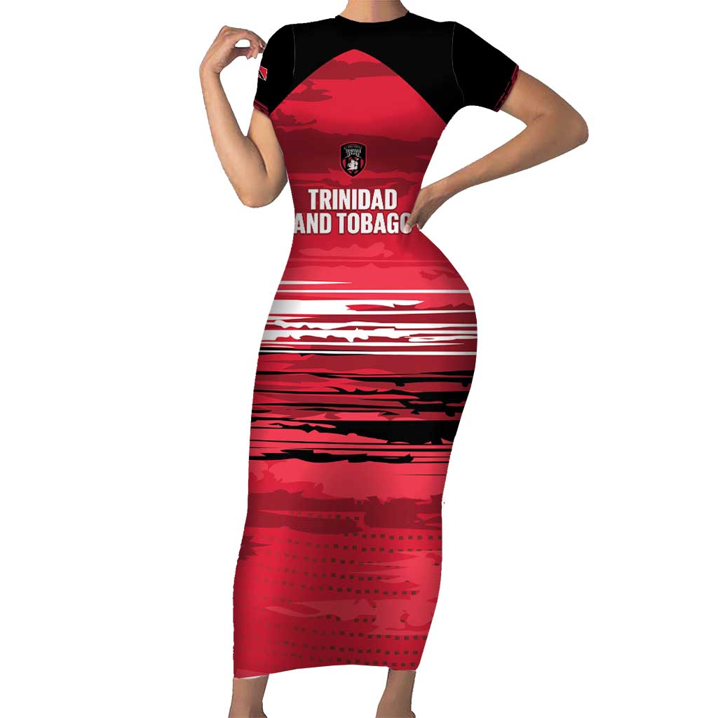 Custom Trinidad and Tobago Football Short Sleeve Bodycon Dress 2025 Grunge Version - Wonder Print Shop