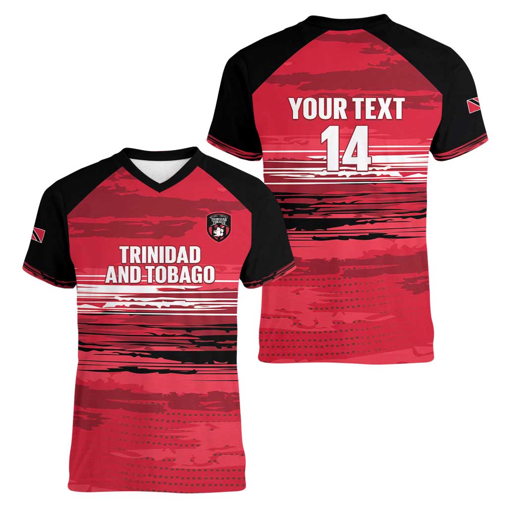 Custom Trinidad and Tobago Football Women V-Neck T-Shirt 2025 Grunge Version - Wonder Print Shop