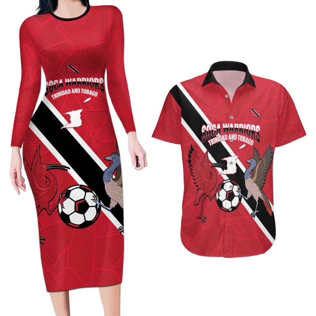 Custom Trinidad and Tobago Football Couples Matching Long Sleeve Bodycon Dress and Hawaiian Shirt Come On Soca Warriors - Wonder Print Shop