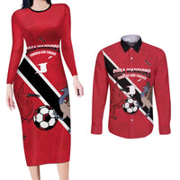 Custom Trinidad and Tobago Football Couples Matching Long Sleeve Bodycon Dress and Long Sleeve Button Shirt Come On Soca Warriors - Wonder Print Shop