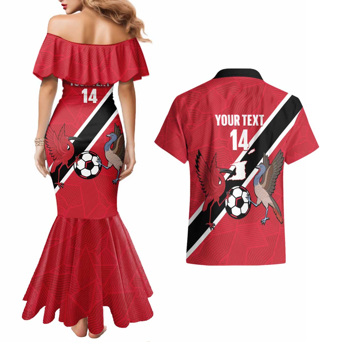 Custom Trinidad and Tobago Football Couples Matching Mermaid Dress and Hawaiian Shirt Come On Soca Warriors - Wonder Print Shop