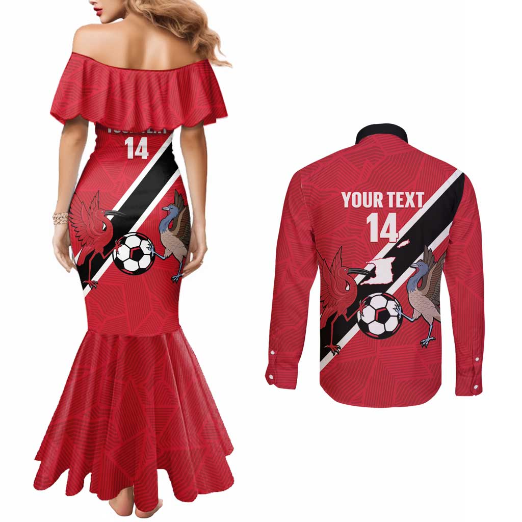 Custom Trinidad and Tobago Football Couples Matching Mermaid Dress and Long Sleeve Button Shirt Come On Soca Warriors - Wonder Print Shop