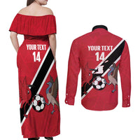 Custom Trinidad and Tobago Football Couples Matching Off Shoulder Maxi Dress and Long Sleeve Button Shirt Come On Soca Warriors - Wonder Print Shop