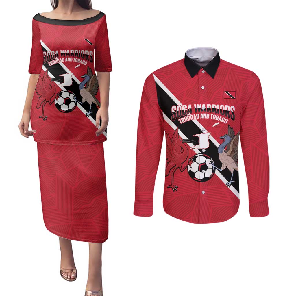 Custom Trinidad and Tobago Football Couples Matching Puletasi and Long Sleeve Button Shirt Come On Soca Warriors - Wonder Print Shop