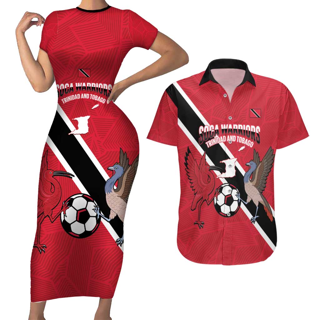 Custom Trinidad and Tobago Football Couples Matching Short Sleeve Bodycon Dress and Hawaiian Shirt Come On Soca Warriors - Wonder Print Shop