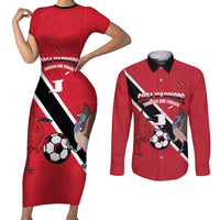 Custom Trinidad and Tobago Football Couples Matching Short Sleeve Bodycon Dress and Long Sleeve Button Shirt Come On Soca Warriors - Wonder Print Shop